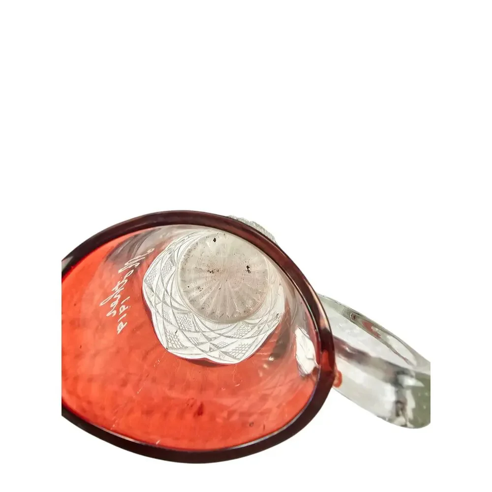 Early American Pressed Glass Creamer; Souvenir Ruby Red Upper Cut Glass Lower‎